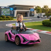 HOMCOM Voiture électrique Enfants de Sport Véhicule électrique Lamborghini Sian 12 V - V. Max. 5 Km/h avec Télécommande 2,4G Effets sonores + Lumineux Rose(m-10)