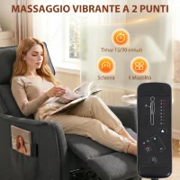 HOMCOM Poltrona Massaggiante e Reclinabile a 160° con Poggiapiedi e Telecomando, 69x93x104 cm, Effetto Lino Grigio Scuro(m-4)