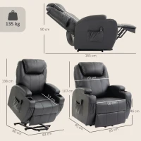 HOMCOM Elektrische sta-op-stoel van kunstleer, relaxfauteuil met afstandsbediening, USB-oplader, bekerhouder en zijvakken, zwart(m-3)