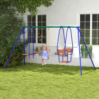 Outsunny Three-In-One Kids Metal Swing Set with Swing, Glider, Rocking Chair Swing, for Ages 3+ years - Orange and Blue(m-10)