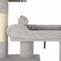 PawHut Grote krabpaal 200 cm, kattenboom met 2 bedden, 3 holletjes, hangmat en 3 ballen, voor 1-3 katten tot 6 kg, lichtgrijs(m-11)