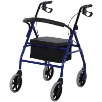 HOMCOM Andador para Adultos Plegable Con Almacenaje Asiento y Frenos 65x53x79-89 cm Azul y Negro(m-11)