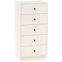 HOMCOM Commode 5 tiroirs, meuble de rangement haut et étroit, style moderne pour chambre à coucher, salon - 47x29x95cm, crème(m-11)