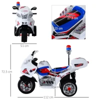 HOMCOM Moto Elettrica per Bambini da 3-5 Anni Motorino Elettrico Giocattolo 3 Ruote con Musica, Velocità 3KM/h, Luci 112×51×72.5cm(m-3)