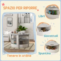 AIYAPLAY Set con Tavolo per Bambini e 4 Sgabelli Salvaspazio con Vano Contenitore in Legno, Grigio(m-6)