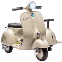AIYAPLAY Moto Électrique Enfants sous Licence VESPA 6V 2 Places, Vitesse 3-5 Km/h, Démarrage Progressif, Crème(m-19)