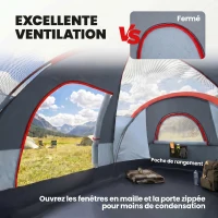 Outsunny Tente de camping familiale 5 pers. - tente tunelle ventilée facile à monter - grande porte + 2 fenêtres - 4,55L x 2,2l x 1,8H m fibre verre polyester oxford gris(m-6)