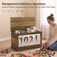 HOMCOM Coffre de Rangement, Banc de Rangement avec Couvercle Rabattable et Charnières de Sécurité, 80 x 40 x 45 cm, Marron(m-4)