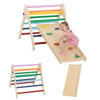 AIYAPLAY Toddler Climbing Frame for Kids with Ramp, 3 in 1 Wooden Pikler Triangle Set for 18-48 Months, Multicolour(m-12)