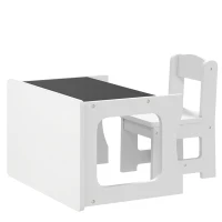 AIYAPLAY Set Masă și Scaun pentru Copii 3-6 Ani din Lemn cu Blat Reversibil, Colțuri Rotunjite, Alb(m-12)
