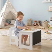 AIYAPLAY Set Masă și Scaun pentru Copii 3-6 Ani din Lemn cu Blat Reversibil, Colțuri Rotunjite, Alb(m-10)