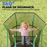 HOMCOM Trambulină Elastică pentru Copii 3-10 Ani cu Intrare cu Fermoar și Stâlpi Căptușiți, 122 x 111 x 190 cm, Verde(m-6)