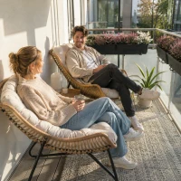 Outsunny Tuin Lounge, Rotan look, Buitensstoel, met Kussen, Metalen frame, 75x101x90 cm, Natuur/Khaki/Zwart(m-2)