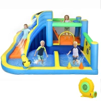 AIYAPLAY Castillo Hinchable Acuático 8 en 1 con Soplador 550W Tobogán Trampolín Escalada Piscinas Canasta Lanzamiento de Aros(m-11)