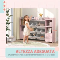 AIYAPLAY Scaffale Portagiochi per Bambini con 8 Contenitori Rimovibili e Armadietti, 140x30x90 cm, Rosa(m-6)