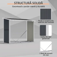 Outsunny Suport exterior pentru lemne, din oțel galvanizat, cu bază înălțată și acoperiș înclinat, 1,34 m², gri închis(m-6)