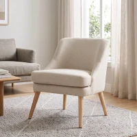 HOMCOM Fauteuil Scandinave Confortable pour Salon et Chambre, Pieds en Bois Massif, Revêtement en Tissu Lin, Beige(m-10)