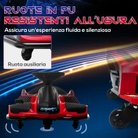 HOMCOM Go Kart Elettrico per Bambini 8-12 Anni Velocità 3-8 km/h per Drifting con Luci e Musica, Rosso(m-6)