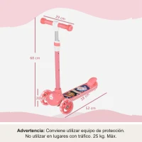 AIYAPLAY Patinete Infantil Patinete con 3 Ruedas Luces LED Altura Ajustable Carga 25 kg 52x29x63-76 cm Rosa(m-3)