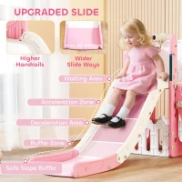 AIYAPLAY 5 in 1 Kids Slide Set with Basketball Hoop, Climbing Frame, Telescope, Storage Box for Toddlers Ages 1-3, Pink(m-5)