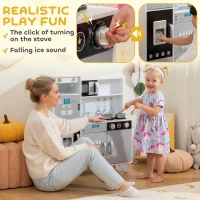 AIYAPLAY Kids Play Kitchen with Sound, Ice/Coffee Maker, Utensils, Microwave, Stainless Steel Utensils, for 3-6 Years(m-4)