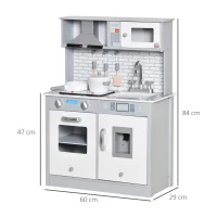 HOMCOM Kids Wooden Toy Kitchen Pretend Play Cooking Playset w/ Sound & Light Effect, Battery Operated Cooktop, Ice Machine, Marble Pattern Countertop, for 3-6 Years Old(m-3)
