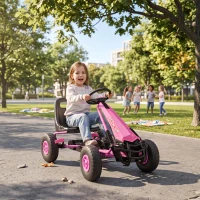 AIYAPLAY Kids Pedal Go Kart with Adjustable Seat, EVA Tyres, Manual Clutch, Brake, Go Kart for Kids 3-8 Years, Pink(m-14)