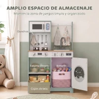 AIYAPLAY Cocina de Juguete de Madera con Lavandería Máquina de Hielo Cajón de Tela Perchas Accesorios de Acero Inoxidable Verde(m-5)
