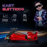HOMCOM Go Kart Elettrico per Bambini 8-12 Anni Velocità 3-8 km/h per Drifting con Luci e Musica, Rosso(m-7)