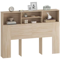HOMCOM Tête de lit sur pied avec rangements, accessoire de lit 4 compartiments ouverts, 140 x 19 x 103,5 cm, effet bois naturel(m-11)