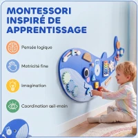 AIYAPLAY Busy Board Jouet, Tableau d'Activités Murale Baleine, Planche Motricité Bébé Educatif pour Garcon Fille dès 2 Ans, Bleu(m-5)