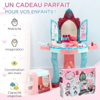 AIYAPLAY Coiffeuse Enfant Fille avec Miroir Magique, Musique, Plateaux, Tiroir et Accessoires, 3-6 Ans, 57x34x76cm, Multicolore(m-7)