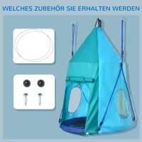 Outsunny Nest Schommel met Tent, Ø100 cm Kinderschommel, Tuinschommel, Teal(m-9)