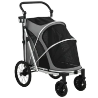 PawHut Dog Stroller, Easy Folding Pet Stroller for Small and Medium Dogs with Shock Absorption, Maximum Load 20 kg, Grey(m-1)
