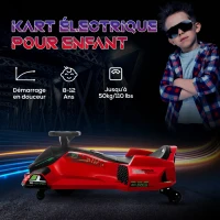 HOMCOM Kart électrique pour enfant 12V, karting enfant, vitesse réglable 3-8 km/h, mode de dérive, 90 x 53 x 99 cm, rouge(m-7)