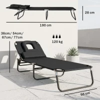 Outsunny ligbed met leesgat 190 cm x 56 cm x 28 cm, zwart(m-3)