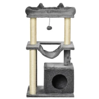 PawHut Arbre à chat avec griffoir, en tissu peluche, tour de jeux pour chat, lit, niche, hamac, plateforme 48 x 48 x 90 cm gris(m-13)