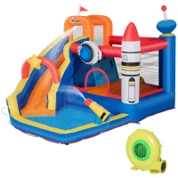 Outsunny Gioco Gonfiabile per Bambini 3-8 Anni a tema Spazio con Borsa, 11 Paletti e Toppe Inclusi, 340x270x227 cm(m-11)