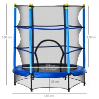 HOMCOM Trampoline Enfant Ø 1,40 × 1,60H m Filet de sécurité Porte zipée Couvre-Ressorts 6 poteaux rembourrés Inclus Bleu(m-3)