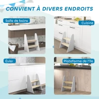 AIYAPLAY Marche pied enfant marchepied enfants 2 marches pour enfants 3 à 8 ans en bois charge max. 20 kg blanc(m-4)