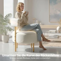 HOMCOM Fauteuil Loungestoel Relaxfauteuil met Sherpa-fleece, metalen poten in houtlook gestoffeerde stoel 67 x 67 x 71 cm Crèmewit(m-5)