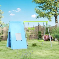 AIYAPLAY Columpio Infantil 3 en 1 con Tienda Anillas y Altura Ajustable para Niños de 3-8 Años Estructura Metálica 283x180x182 cm(m-10)