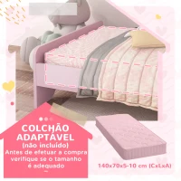 ZONEKIZ Cama para Crianças 70x140 cm com Barreira Antiqueda e Estrado Cama Infantil com Cabeceira em Forma de Nuvem Rosa(m-7)
