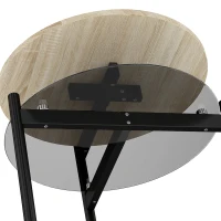 HOMCOM Ronde bijzettafel met open glazen legplank voor kleine ruimtes, 41,8 x 39,8 x 53,5 cm, eiken(m-11)