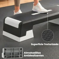 SPORTNOW Step de Aeróbic Step para Fitness con Altura Ajustable de 15/20/25 cm Carga 250 kg para Casa Gimnasio Negro(m-5)