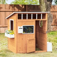 Outsunny Cabane de jeu pour enfant maison de jardin en bois porte et fenêtres, banc, boite aux lettres, tableau, de 3 à 8 ans(m-10)