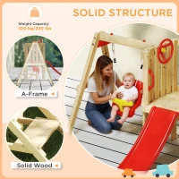 Outsunny Parque Infantil Exterior de Madeira com Baloiço Escorrega Volante Buzina Telefone para Jardim Relvado Vermelho e Madeira(m-5)