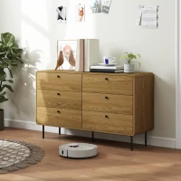 HOMCOM Commode 6 tiroirs meuble de rangement style moderne coins arrondis et pieds en acier 120 x 40 x 75cm effet bois de chêne(m-8)