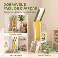 AIYAPLAY Escorrega Infantil Dobrável 4 em 1 com Trepador, Aro de Basquetebol, Bola, Arrumação e Degraus Creme(m-5)