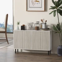 HOMCOM Buffet de cuisine meuble de rangement 2 placards avec étagères réglables, 121 x 37 x 75 cm, blanc et aspect bois gris(m-10)